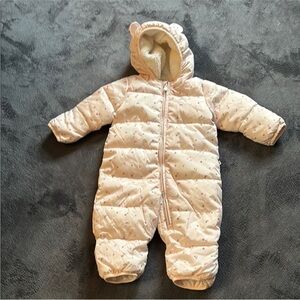 GAP Light Pink Baby Snowsuit with Bear Ears